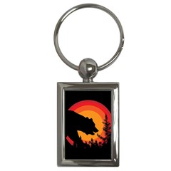 Forest Bear Silhouette Sunset Key Chain (rectangle) by Cendanart