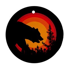 Forest Bear Silhouette Sunset Round Ornament (two Sides) by Cendanart