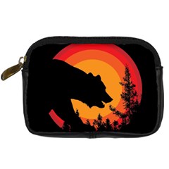 Forest Bear Silhouette Sunset Digital Camera Leather Case by Cendanart