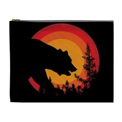 Forest Bear Silhouette Sunset Cosmetic Bag (xl) by Cendanart