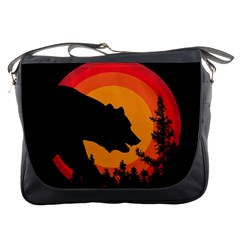 Forest Bear Silhouette Sunset Messenger Bag by Cendanart