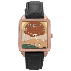 Sunrise Sunset Desert Wall Art Rose Gold Leather Watch 