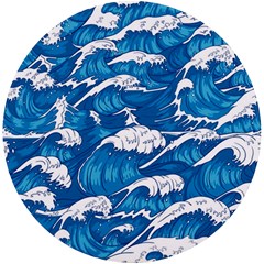 Storm Waves Seamless Pattern Raging Ocean Water Sea Wave Vintage Japanese Storms Print Illustration Uv Print Round Tile Coaster by Ket1n9