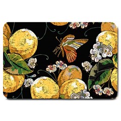 Embroidery Blossoming Lemons Butterfly Seamless Pattern Large Doormat by Ket1n9