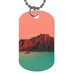 Brown Mountain Illustration Sunset Digital Art Mountains Dog Tag (two Sides)