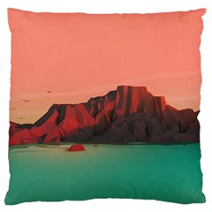 Brown Mountain Illustration Sunset Digital Art Mountains Large Premium Plush Fleece Cushion Case (two Sides)