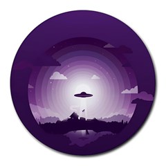 Ufo Illustration Style Minimalism Silhouette Round Mousepad