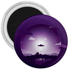 Ufo Illustration Style Minimalism Silhouette 3  Magnets