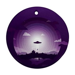 Ufo Illustration Style Minimalism Silhouette Ornament (round) by Cendanart