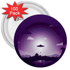 Ufo Illustration Style Minimalism Silhouette 3  Buttons (100 pack) 