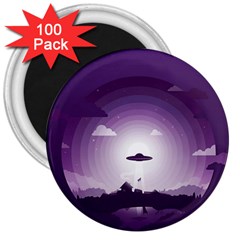 Ufo Illustration Style Minimalism Silhouette 3  Magnets (100 pack)