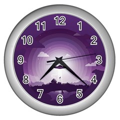 Ufo Illustration Style Minimalism Silhouette Wall Clock (Silver)