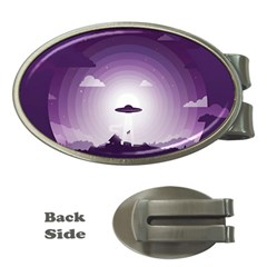 Ufo Illustration Style Minimalism Silhouette Money Clips (Oval) 