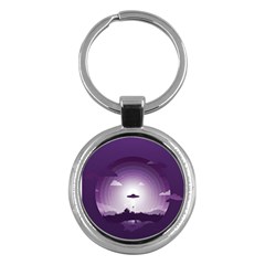 Ufo Illustration Style Minimalism Silhouette Key Chain (Round)