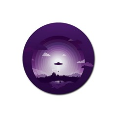 Ufo Illustration Style Minimalism Silhouette Rubber Round Coaster (4 pack)