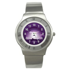 Ufo Illustration Style Minimalism Silhouette Stainless Steel Watch