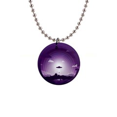 Ufo Illustration Style Minimalism Silhouette 1  Button Necklace