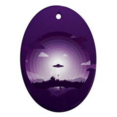 Ufo Illustration Style Minimalism Silhouette Oval Ornament (Two Sides)