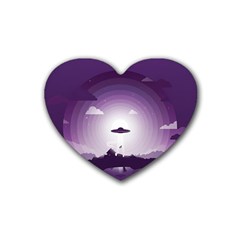 Ufo Illustration Style Minimalism Silhouette Rubber Heart Coaster (4 pack)