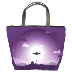 Ufo Illustration Style Minimalism Silhouette Bucket Bag by Cendanart