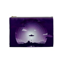 Ufo Illustration Style Minimalism Silhouette Cosmetic Bag (Medium)