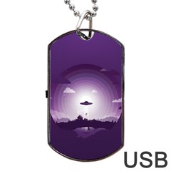 Ufo Illustration Style Minimalism Silhouette Dog Tag USB Flash (One Side)