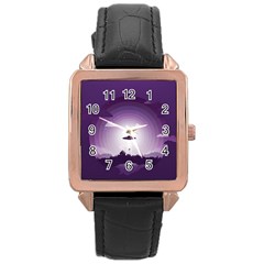 Ufo Illustration Style Minimalism Silhouette Rose Gold Leather Watch 