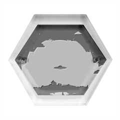 Ufo Illustration Style Minimalism Silhouette Hexagon Wood Jewelry Box