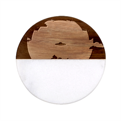 Ufo Illustration Style Minimalism Silhouette Classic Marble Wood Coaster (Round) 