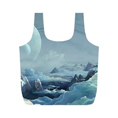 Mountain Covered Snow Mountains Clouds Fantasy Art Full Print Recycle Bag (m) by Cendanart