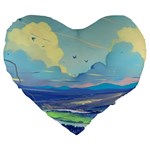 Mountains And Trees Illustration Painting Clouds Sky Landscape Large 19  Premium Heart Shape Cushions Front