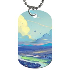 Mountains And Trees Illustration Painting Clouds Sky Landscape Dog Tag (two Sides)