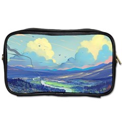 Mountains And Trees Illustration Painting Clouds Sky Landscape Toiletries Bag (one Side) by Cendanart