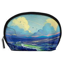 Mountains And Trees Illustration Painting Clouds Sky Landscape Accessory Pouch (large)