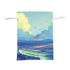 Mountains And Trees Illustration Painting Clouds Sky Landscape Lightweight Drawstring Pouch (l) by Cendanart