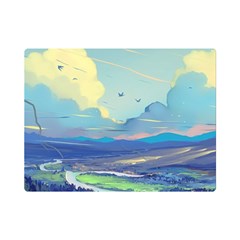 Mountains And Trees Illustration Painting Clouds Sky Landscape Premium Plush Fleece Blanket (mini) by Cendanart