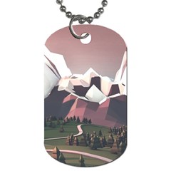 White And Brown Mountain Illustration Digital Art Dog Tag (two Sides) by Cendanart