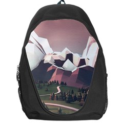 White And Brown Mountain Illustration Digital Art Backpack Bag