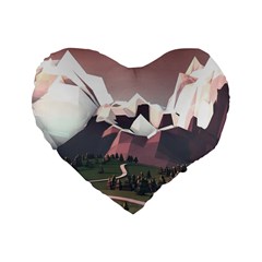 White And Brown Mountain Illustration Digital Art Standard 16  Premium Flano Heart Shape Cushions by Cendanart