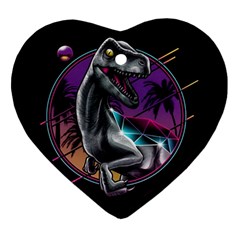 Style Dinosaur  80s Synth Retrowave Heart Ornament (Two Sides)