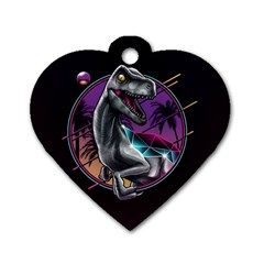 Style Dinosaur  80s Synth Retrowave Dog Tag Heart (one Side)