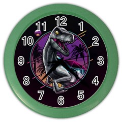 Style Dinosaur  80s Synth Retrowave Color Wall Clock