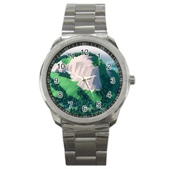 Green And White Polygonal Mountain Sport Metal Watch