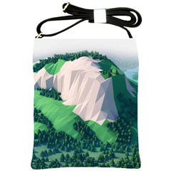 Green And White Polygonal Mountain Shoulder Sling Bag