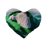 Green And White Polygonal Mountain Standard 16  Premium Heart Shape Cushions Front