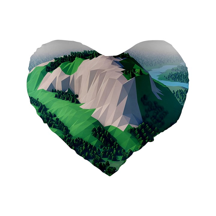 Green And White Polygonal Mountain Standard 16  Premium Heart Shape Cushions