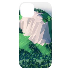 Green And White Polygonal Mountain Iphone 14 Plus Black Uv Print Case by Cendanart