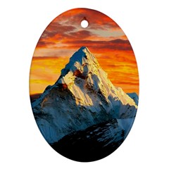 Snow Capped Mountain Himalayas Clouds Landscape Nature Oval Ornament (two Sides) by Cendanart