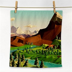 River Between Green Forest With Brown Mountain Face Towel