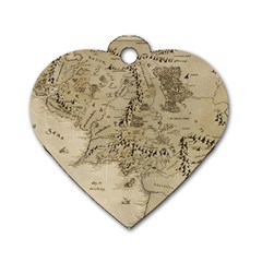 Retro Vintage Gray Map Middle Earth Dog Tag Heart (two Sides)